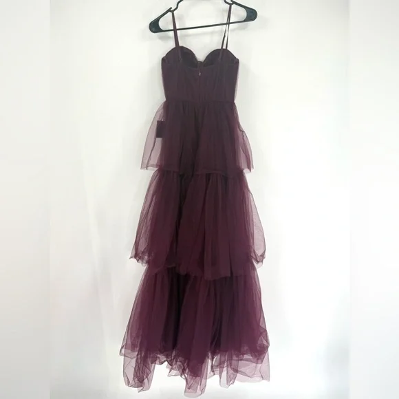 Lulus Unforgettable Poise Tulle Bustier Tiered Maxi Dress, Plum Purple, XS, NWT - Picture 11 of 15